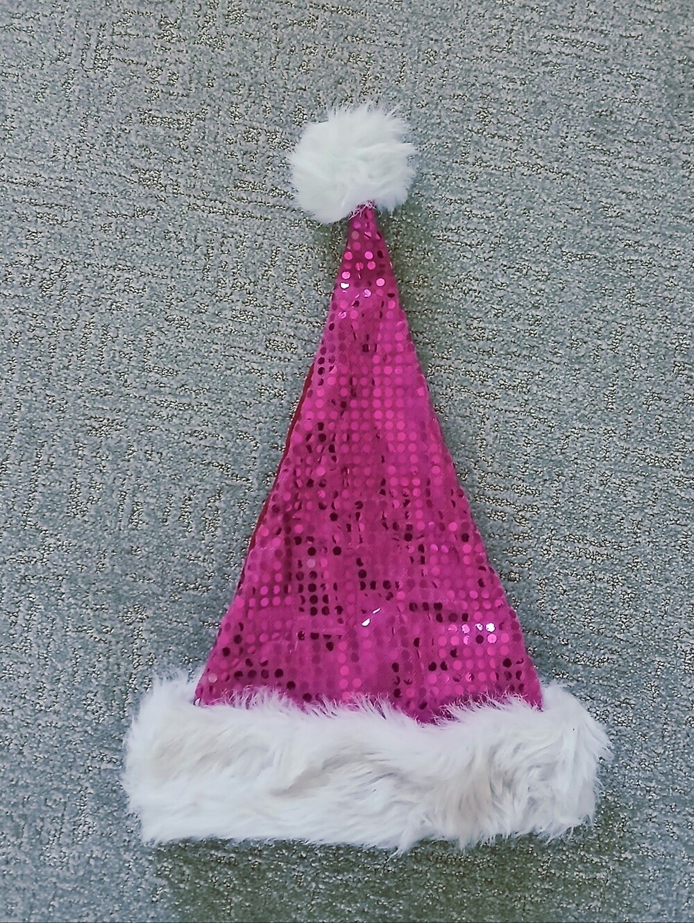 Pink Sequin Fur Trim Santa Christmas Hat Holiday Costume